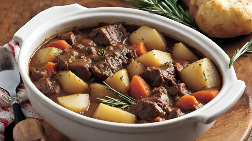 guisado de carne com batatas e alecrim