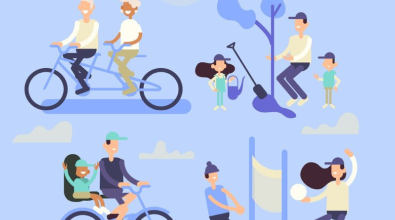 Pessoas andando de bicicleta em área urbana, ilustrando benefícios para saúde e mobilidade